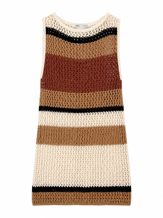 Zara Dresses & Skirts - Zara Crochet Stripe Dress – Neutral Tones, Size Medium